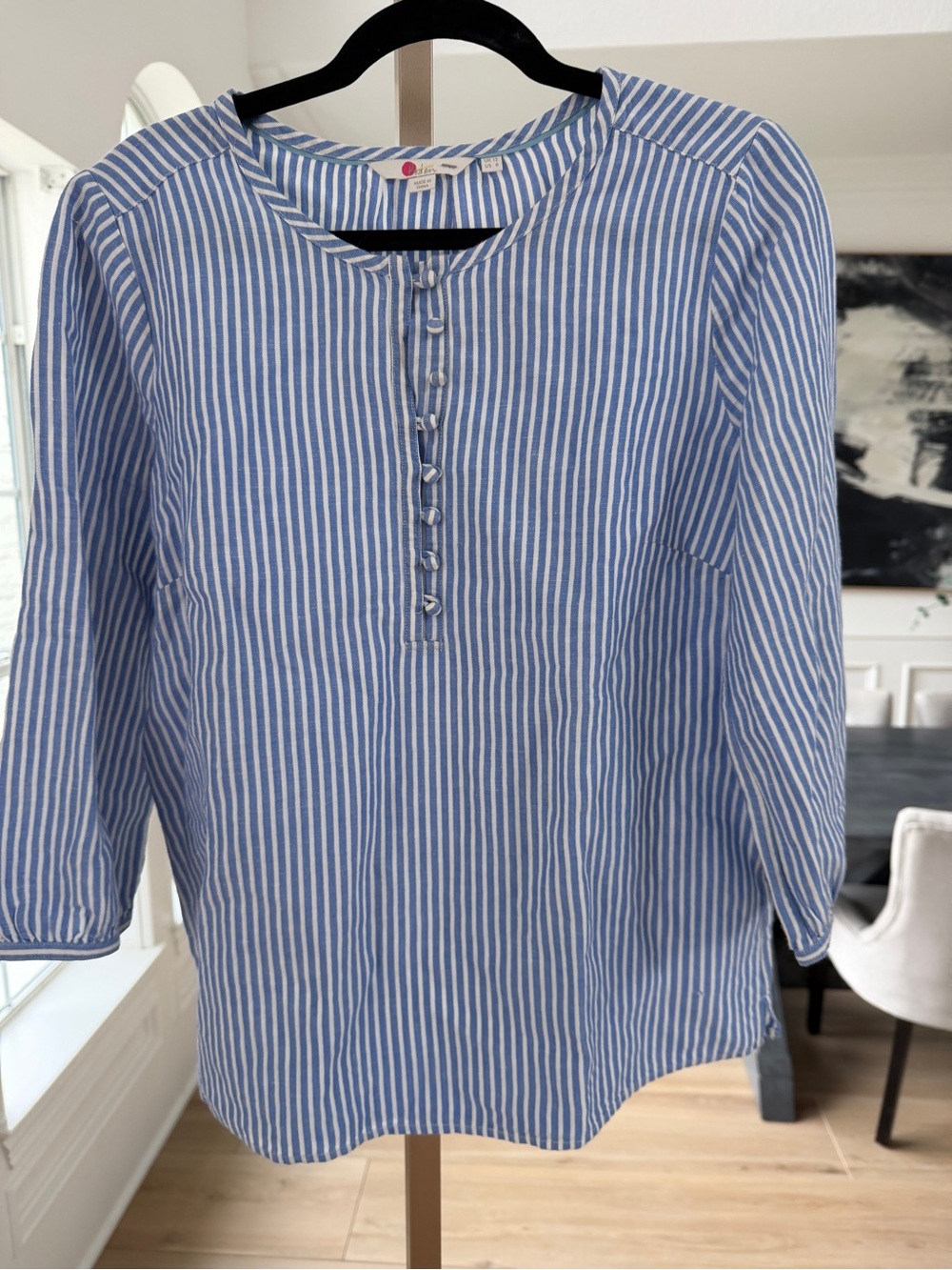 Boden Blue & White Stripe Linen Blend Top | Size 8